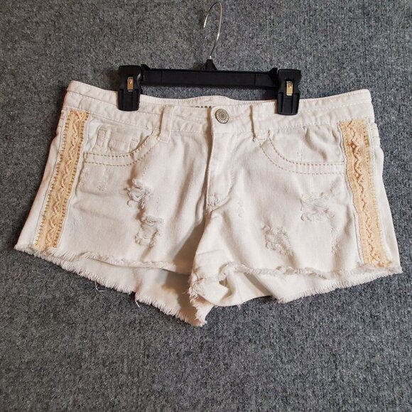 Mossimo Womens Denim Low Rise Short Short White Distressed Jean Shorts Size 11 - Picture 2 of 16